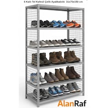 Alanraf 6 Katlı Galvaniz Tel Kafesli Çelik Ayakkabılık Rafı 31x75x150 Cm Uzun Ömürlü Gri