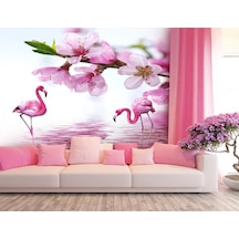 Pembe Çiçekler Ve Flamingolar