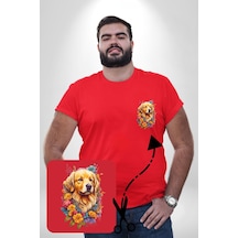 Angemiel Golden Çiçekli Baby Face Kırmızı Büyük Beden Kadın Basic Minimal Baskılı Tişört Kırmızı