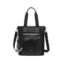 Parlak Kumaş Çapraz Askılı Kadın Omuz Çantası-2022-3248 Siyah