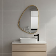 40x56 Cm Modern Organik Şekilli Altın Çerçeveli Düzensiz Banyo Aynası Dekoratif Asimetrik Duvar Aynası Altın