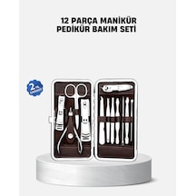 Özel Deri Çantalı 12 Parça Manikür Pedikür Bakım Seti Paslanmaz Çelik siyah