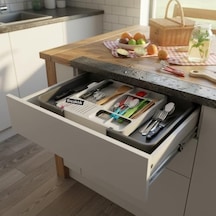 Çekmece İçi Sürgülü Çatal Kaşık Ve Bıçaklık Organizeri - Genişleyebilir Modüler Mutfak Düzenleyici Açık 55 Cm, Kapalı 34 Cm - Açık Gri Ve Antrasit Renk Abanoz