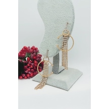 Rose Altın Kaplama Vip Seri Su Yolu Püsküllü C Küpe 6 cm Rose Gold