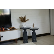 Wood Wooden Ahşap 2'li Antrasit Set Fitilli Mantar Yan Sehpa Modern Fiskos / Çiçeklik / Zigon Sehpa Antrasit