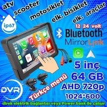 2 Tekerli Araçlar İçin 5'' Dvr Monitör + Ön Ve Arka Kamera Carplay Ve Android Auto