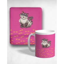 Happy Cat Oval Bilek Destekli Mouse Pad Ve Kupa Bardak Seti Mousepad