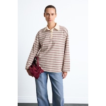 Defacto Polo Yaka Çizgili Relax Fit Uzun Kollu Tunik I2947ax26auer99 Ekru-er99