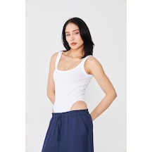 Distimi Askılı Fitilli Bodysuit Pamuk Beyaz