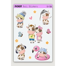 Sevimli Boğa Sticker Seti - 12 Adet Etiket Çıkartma Diğer