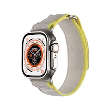 Ariatech Apple Uyumlu  Watch Ultra 49mm Hasır Kordon Krd-106 Strap Kayış-beyaz-turuncu