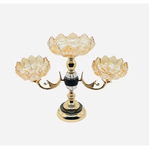Furkan Gold Ayaklı Füme Bal Cam Şamdan Mumluk Üçlü