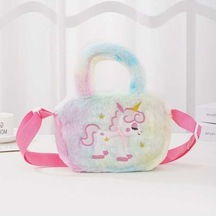 Maoyaya Karikatür Kare Peluş Omuz Çantası, Çocuk Sevimli Kız Çanta Sarı Renk Çok Renkli