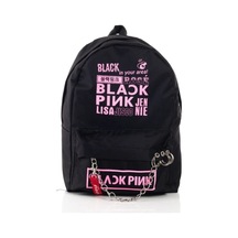 Shopiolog Black Pink Yazılı Logo Baskılı Zincirli Fermuarlı Piercingli Siya