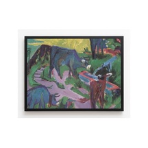 Modern Sanat Kirchner Gün Batımında İnekler Çerçevesiz Poster 21x30 Cm A4 Tablo Modern Sanat