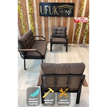 Ard & Garden 2 1 1 Balkon Takımı, Çay Seti, Metal Koltuk Takımı, Bahçe Takımı, Bahçe Mobilyası Koyu Kahverengi
