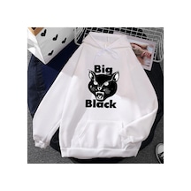 Tarzsokak Beyaz Unisex Siyah Bant Kedi Grafik Baskı Ağır Zihinsel Moda Stil Kapşonlu