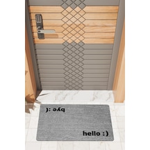 Rugmood Modern Dijtal Baskı Gri Hello Ve Bye Kapı Önü Paspası