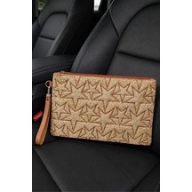 Adelina Bags Hasır Yıldız Nakış İşlemeli Portföy El Çantası Bilek Askılı Hasır Clutch Çanta