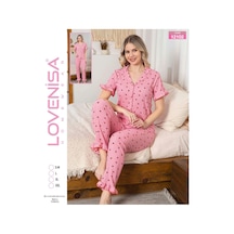 Lovenisa 12102 Kadın Bürümcük Düğmeli Pijama Takımı Pembe