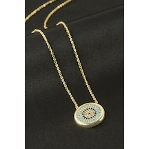 Yuvarlak - 867 - Nazar Zirkon Taşlı - Kmrsfres - Kolye Sarı Metal
