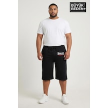 Süperlife Büyük Beden Erkek 3xl-6xl Rahat Kalıp Cepli Brooklyn 1970 Baskılı Penye Kapri Şort Spr26bsr591-03 Siyah