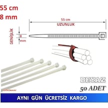 50 Adet Pemsan 55Cm X 8Mm Plastik Cırt Kelepçe Kablo Bağı N11.849