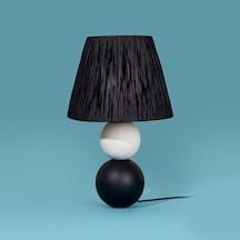 Safirr Light Vestri Seramik Abajur - Siyah / Beyaz - 40x40x25 Cm Çok Renkli