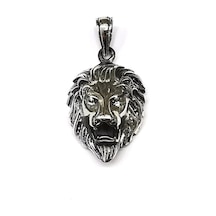 Omar Silver Unisex Aslan Kafası Figürlü Kolye Ucu Oksitli Gümüş O (513868011)