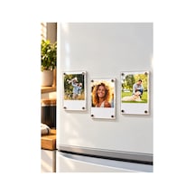 Sürpriz Hediyeli 3 Adet 6x9 Cm Şeffaf Pleksi Mıknatıslı Fotoğraf Çerçevesi Magnetli Polaroid Anı Çerçevesi Fotoğrafsız