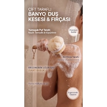 Dofix Çift Taraflı Duş Kesesi Ve Vücut Fırçası Uzun Saplı Banyo Fırçası, Peeling Etkili Masaj Kesesi