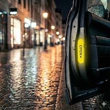 Reflektif Araç Kapı Uyarı Stickerı 2'li Set Gece Görünür Güvenlik Bandı Yapışkanlı, Suya Dayanıklı, Open Yazılı Kapı Açılınca Uyarı Etiketi Sarı Renk Abanoz