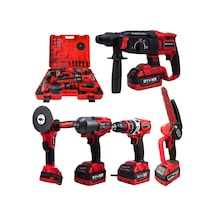Prohummer Ph333 Profesyonel Yeni Kırmızı 21v 4ah 5li Matkap Seti - 1100nm Somun Sökme, Kırıcı Delici, 125mm Devir Ayarlı Avuç Taşlama, 13mm Vidalama Matkap Ve 15cm Dal Budama Testere
