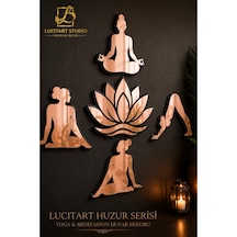 Huzur Serisi Premium Yoga & Lotus Aynalı Pleksi Duvar Dekoru 5 Parça Rose Gold Zen Tasarım Metalik