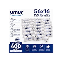 56x16 Pos Rulosu Net Baskı Yüksek Kalite Pos Cihazlarına Uyumlu 40 Paket 400 Adet