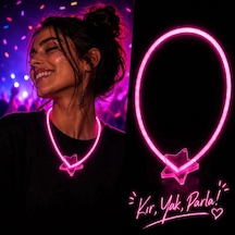 Ers Fosforlu Yıldız Parti Kolyesi Neon Işıklı Kolye Pembe Renk