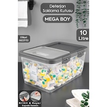 1 Adet Etiketli Deterjan Saklama Kutusu - Kilitli Kayar Kapak Tablet Toz Deterjan Kabı 10 Lt Gri Gri