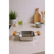 Bambum Cesta - Bambu Kulplu Çelik Sunum Tavası Kare Küçük Çelik