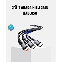 Mey İthalat 3 Başlıklı Hızlı Şarj Kablosu Metal Alaşımlı Dayanıklı Ve Akıllı Çipli