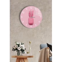 Çap 27 Cm Pembe Ananas Dekoratif Cam Saat Pembe