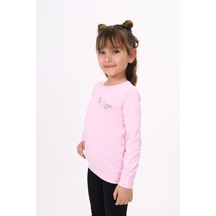 Toontoy Kids Toontoy Kız Çocuk Baskılı Bisiklet Yaka Uzun Kollu Tişört Açık Pembe