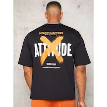 Flood Of Style Erkek Siyah Motıvated Bisiklet Yaka Tshirt