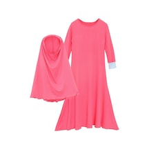 Gül Kırmızı 1-12 Yaş Arası Kız Bebek İslami Müslüman Düz Renkli Tesettürlü Abaya Pembe