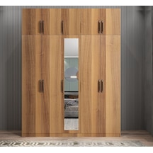 Soft 10 Kapaklı Yüklüklü Gizli Çekmeceli Gardırop Dolap Ceviz 200 Cm Ceviz