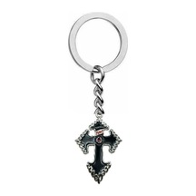 Siyah Kuru Kafa Figürlü Haç Anahtarlık Gotik Unisex Metal Aksesuar