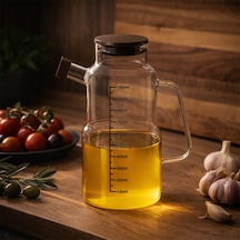 Porsima Lm-0107 Evora Kapaklı Borosilikat Cam Yağlık Sirkelik Yağdanlık 1000ml Şeffaf