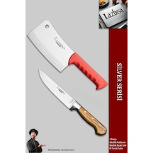 Silver Serisi Mutfak Bıçak Seti Sebze Et Tavuk Satırı Mft-457 Ahşap - Kırmızı