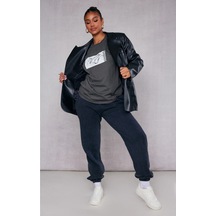 Füme Oversize Dragon T-shirt - Oversize Baskılı Gri