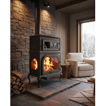 Reyo Stove Abant Üç Camlı Yan Kapak Fırınlı Döküm Şömine Soba