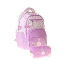 Calacilo Rabbit Kız Çocuk Tavşan Baskılı Okul Sırt Çantası Ve Kalemlik Seti - Setcc-c4041c Lila